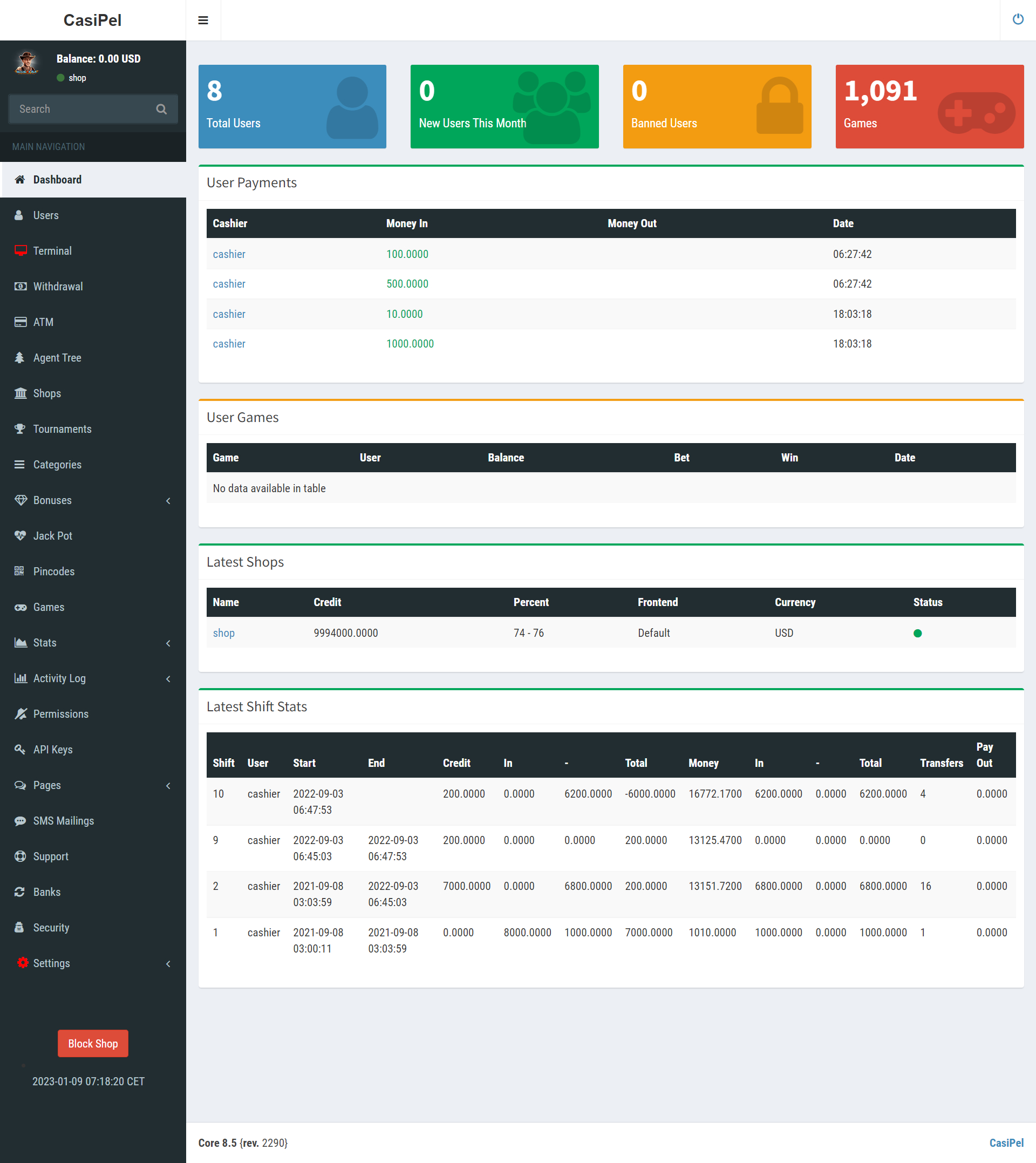 API de jogos de cassino